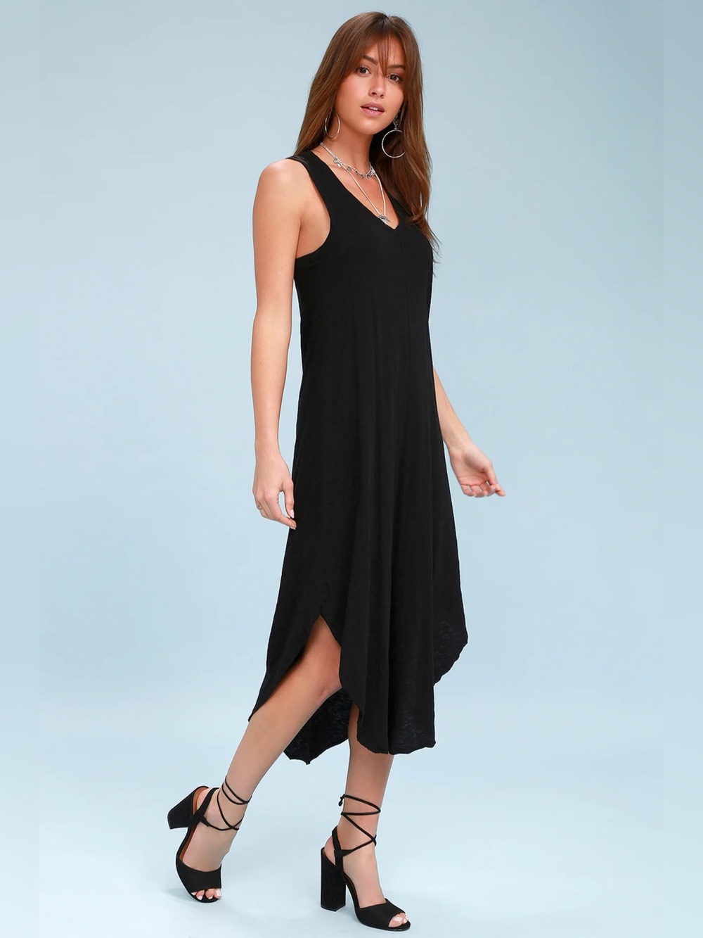 NWT Z Supply The Reverie Black Cotton Slub V-Neck Midi Dress M